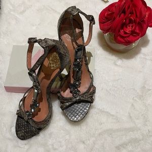 *Vince Camuto Grey /Snake Jeweled Heeled Sandals.  #30